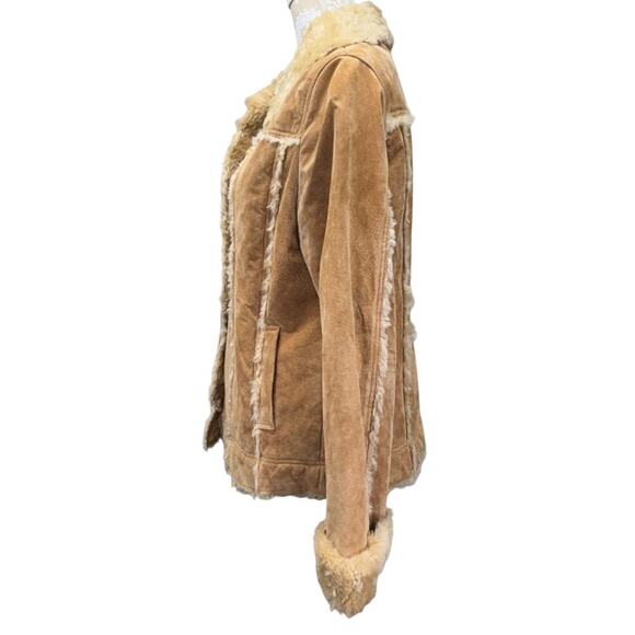 Wilson's Leather Maxima Tan Leather Fur Lined Penny Lane Coat Large 70s Retro - Picture 3 of 7